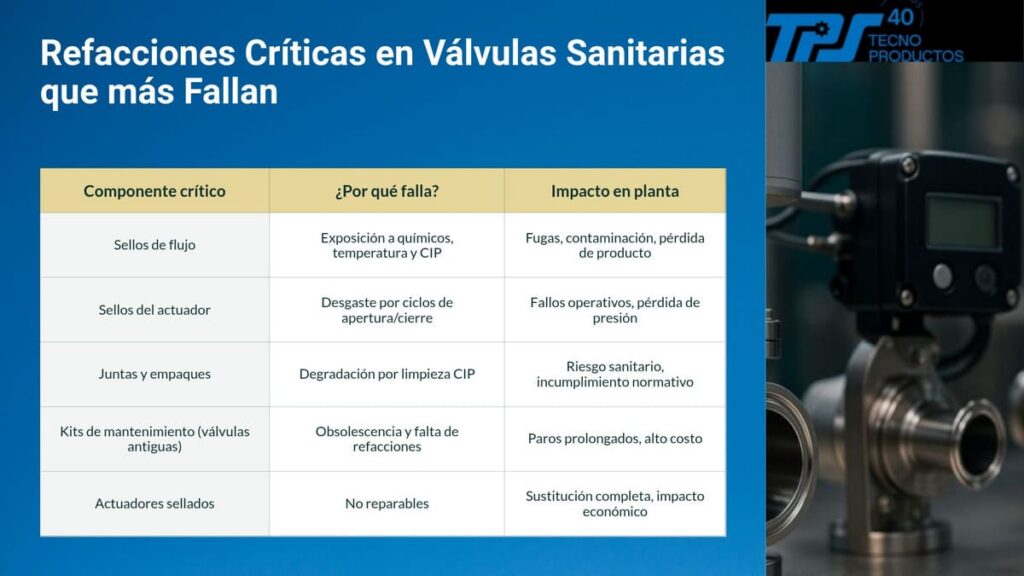 Refacciones criticas en valvulas sanitarias que mas fallan